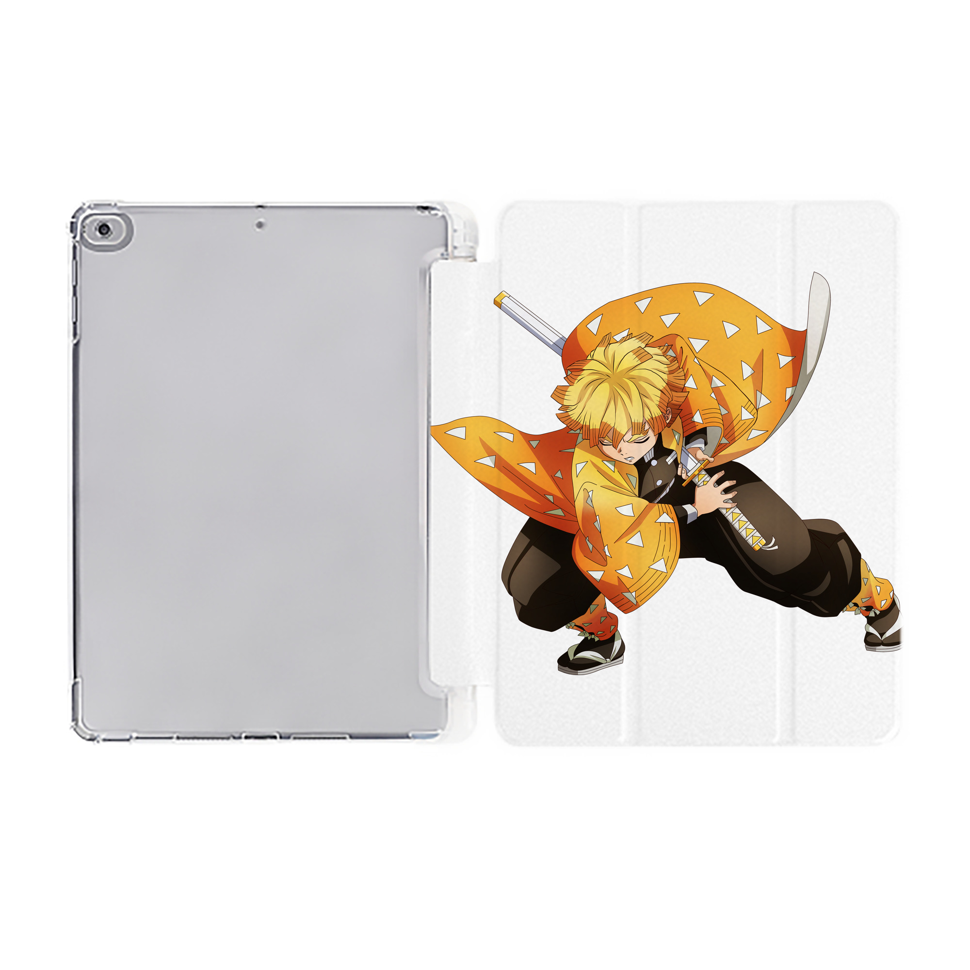 （画像用） 鬼滅の刃（きめつのやいば）我妻 善逸／あがつま ぜんいつ Agatsuma Zenitsu IPad ケース ペン収納付き 三つ折りスタンド PUレザー×シリコン 対応機種9.5/10.5/10.9インチ